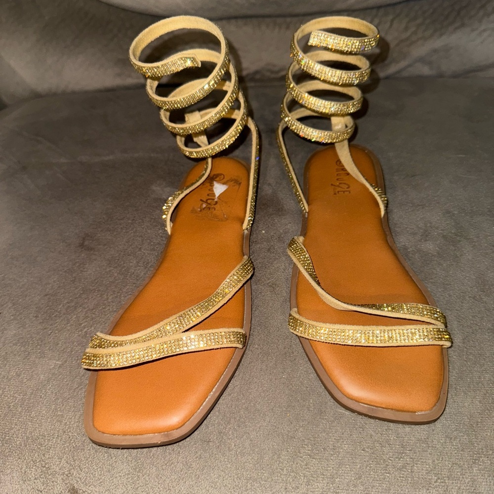 Rogue Gold Spiral Strap Sandals